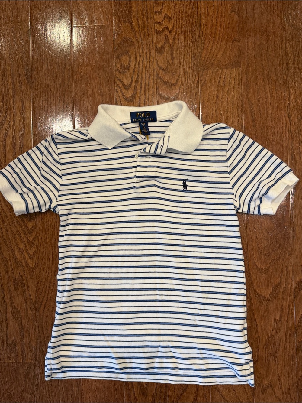 Boys Polo by Ralph Lauren White Polo with Navy Stripes size small